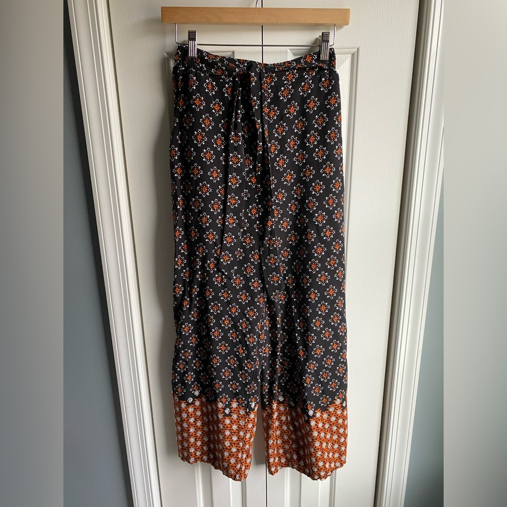 Jules & Leopold Black Brown Geometric Print Pull On Wide Leg Pants Size XS